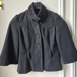 Outer Edge Black Wool Blend Short Pea Coat